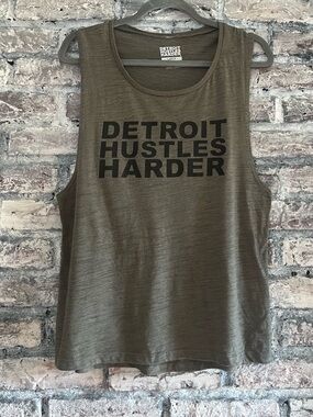 Detroit Hustles Harder Gray Graphic Muscle Tank Unisex Smoke & Pet free